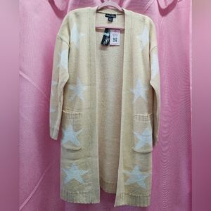 Evelyn Taylor Tan With Stars Open Cardigan Sz 2X NWT